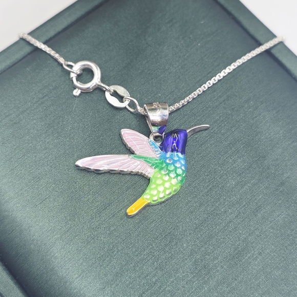 Colorful Hummingbird Pendant Necklace - Picture 2 of 5